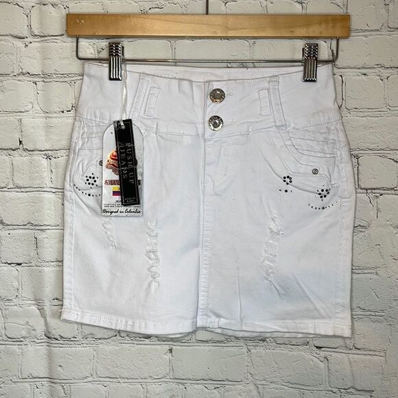 Silver Diva Push Up White distressed Skirt with rhinestones various sizes - Picture 1 of 9